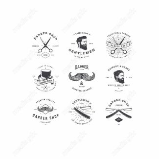 وکتور طرح لوگوی آرایشگر، قیچی، تیغ، شانه و ماشین اصلاح MV005031