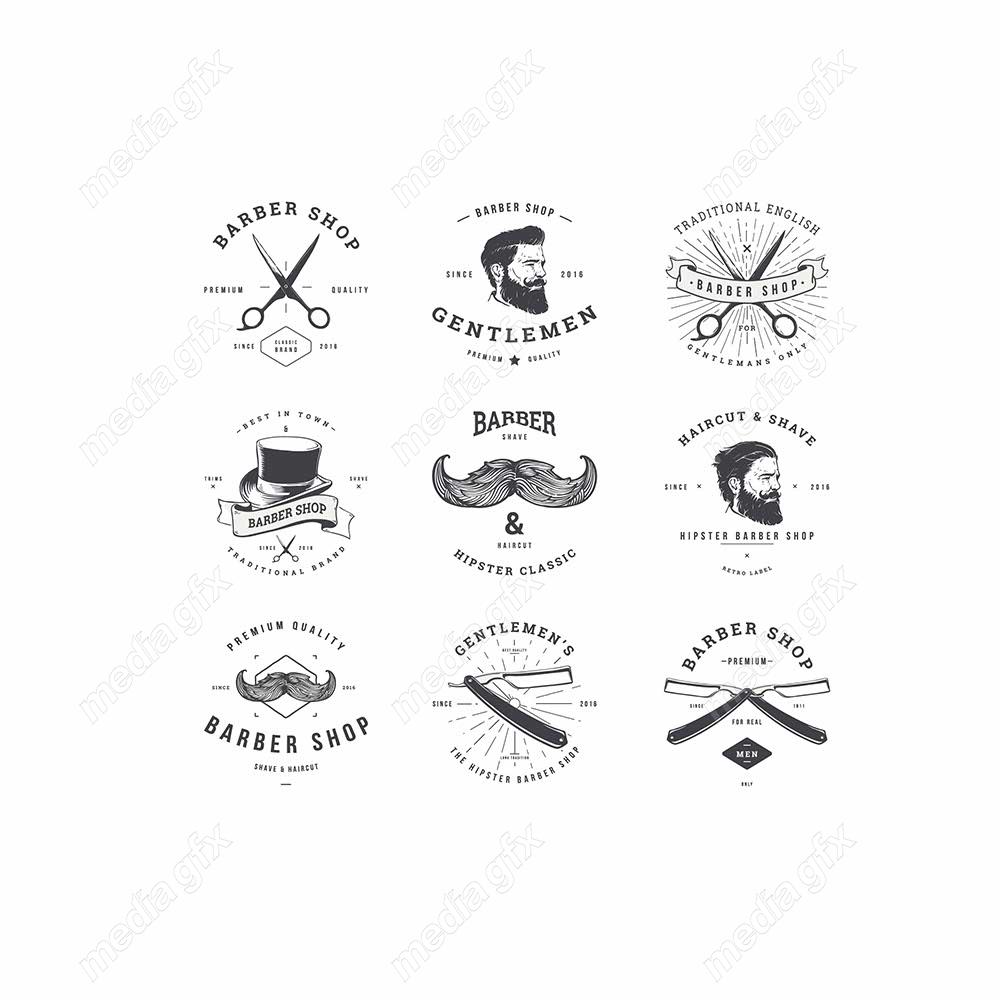 وکتور طرح لوگوی آرایشگر، قیچی، تیغ، شانه و ماشین اصلاح MV005031