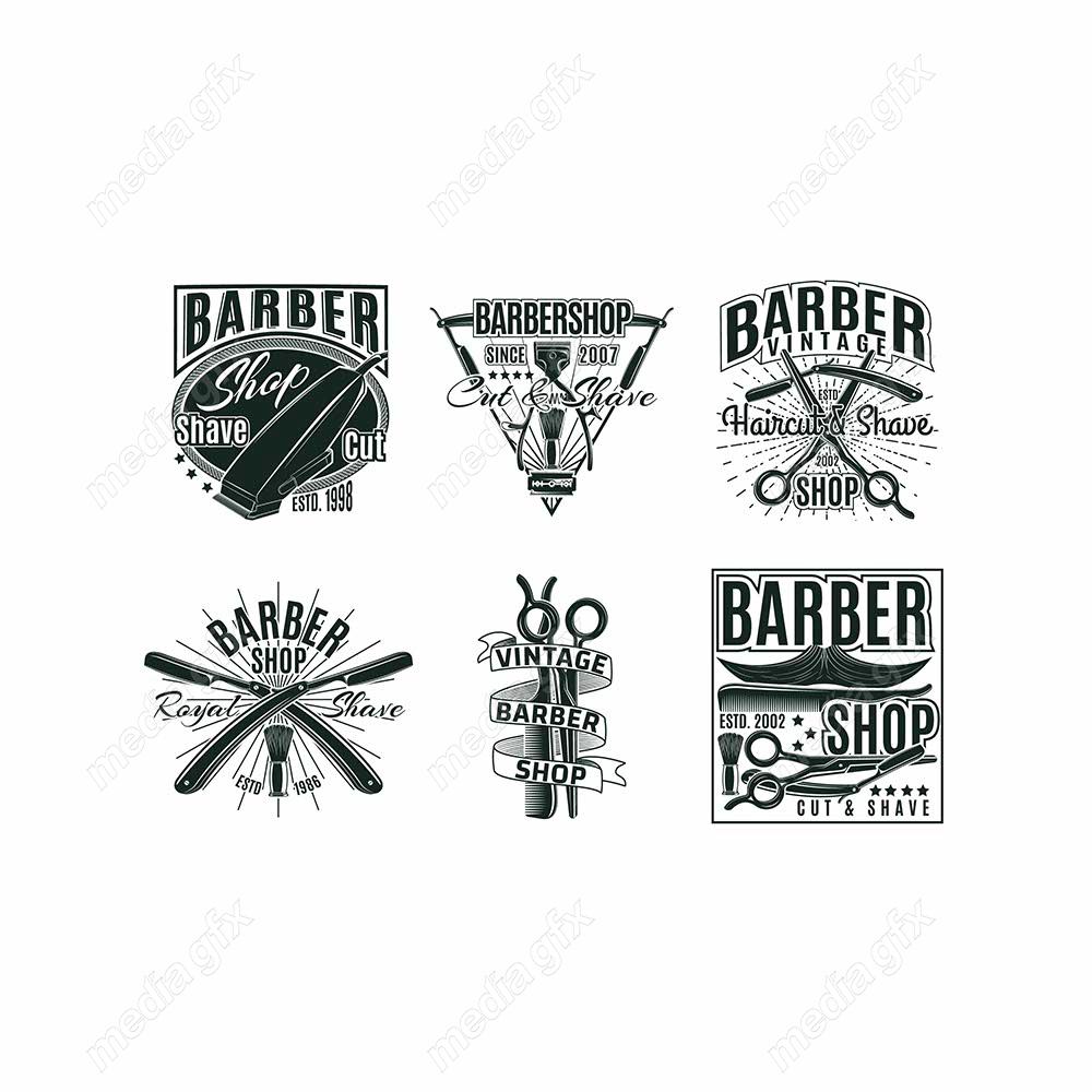 وکتور طرح لوگوی آرایشگر، قیچی، تیغ، شانه و ماشین اصلاح MV005033