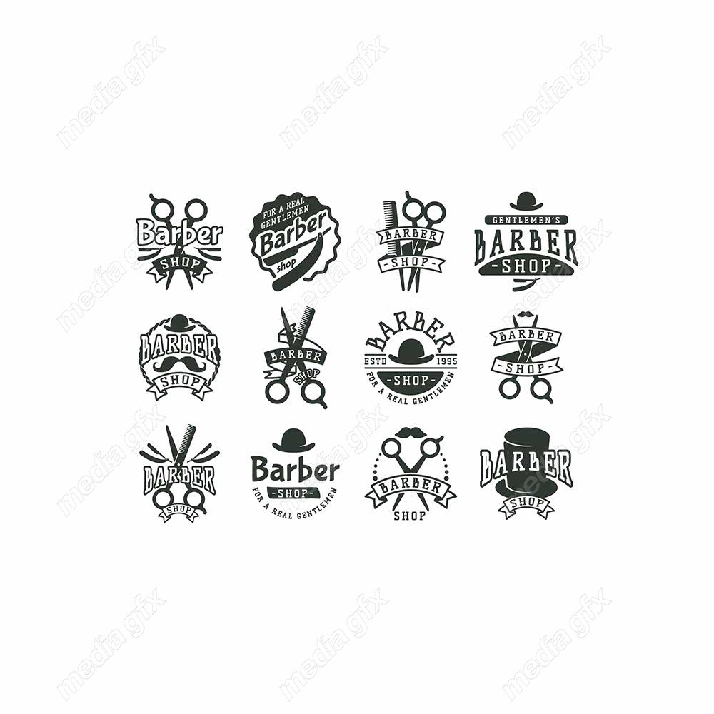 وکتور طرح لوگوی آرایشگر، قیچی، تیغ، شانه و ماشین اصلاح MV005039