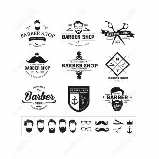 وکتور طرح لوگوی آرایشگر، قیچی، تیغ، شانه و ماشین اصلاح MV005040