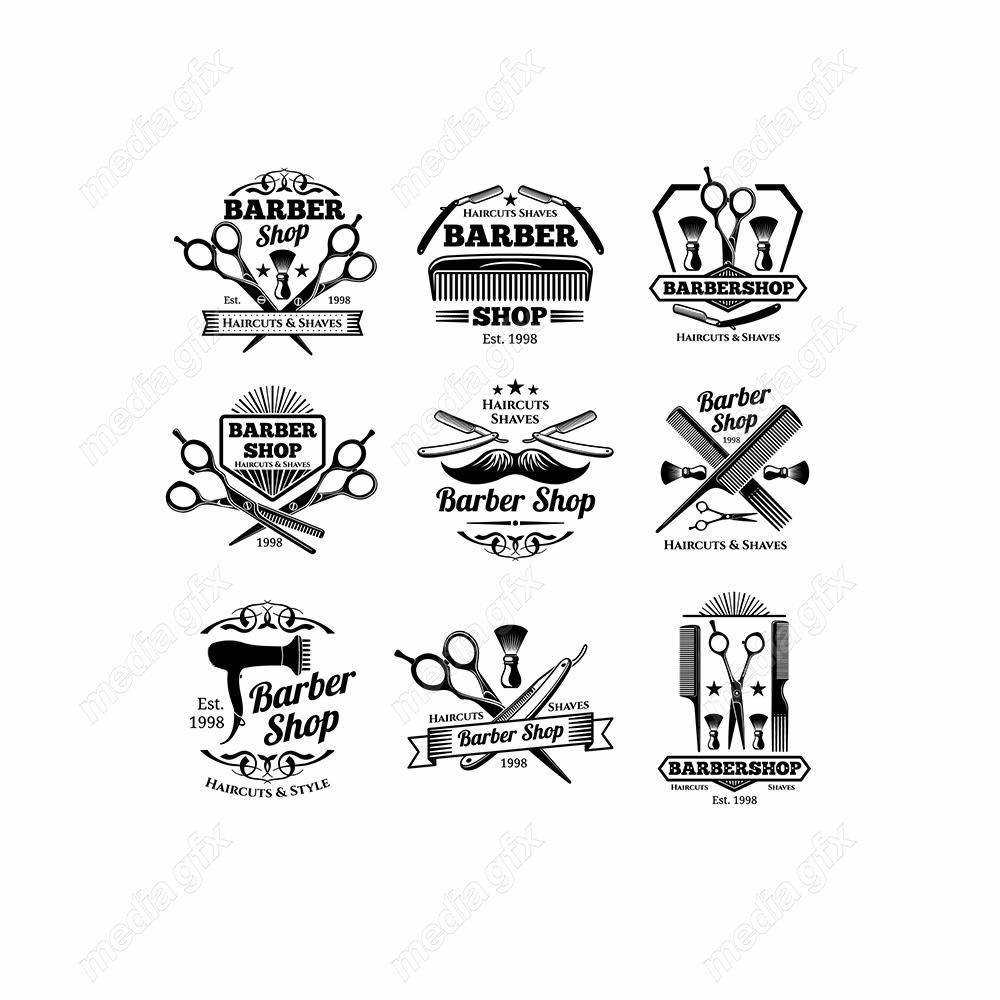 وکتور طرح لوگوی آرایشگر، قیچی، تیغ، شانه و ماشین اصلاح MV005041