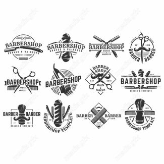 وکتور طرح لوگوی آرایشگر، قیچی، تیغ، شانه و ماشین اصلاح MV005042