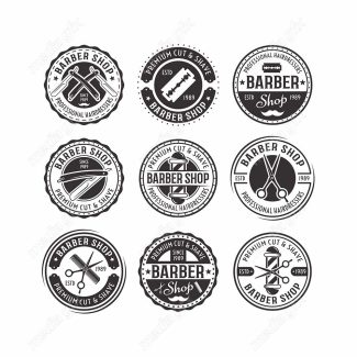 وکتور طرح لوگوی آرایشگر، قیچی، تیغ، شانه و ماشین اصلاح MV005043