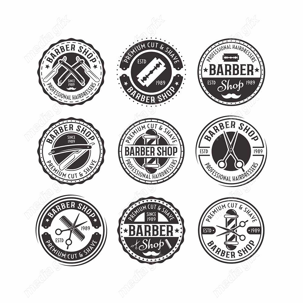 وکتور طرح لوگوی آرایشگر، قیچی، تیغ، شانه و ماشین اصلاح MV005043