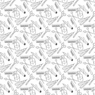 وکتور طرح پترن آرایشگری قیچی شانه و آب پاش MV005047