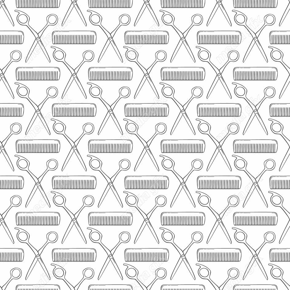 وکتور طرح پترن خطی قیچی و شانه آرایشگری MV005054