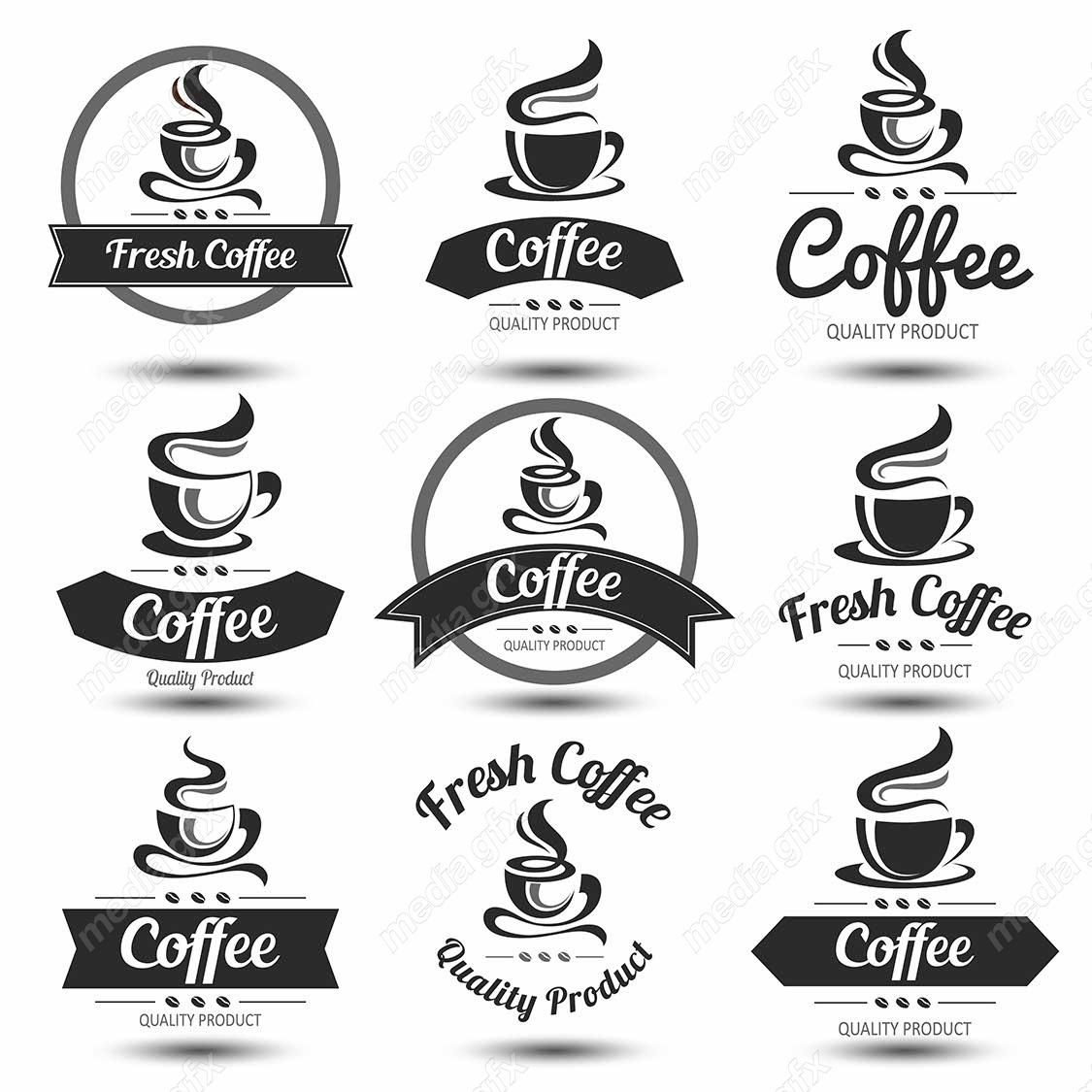 وکتور طرح لوگو و لیبل فنجان قهوه و کافی شاپ MV005142