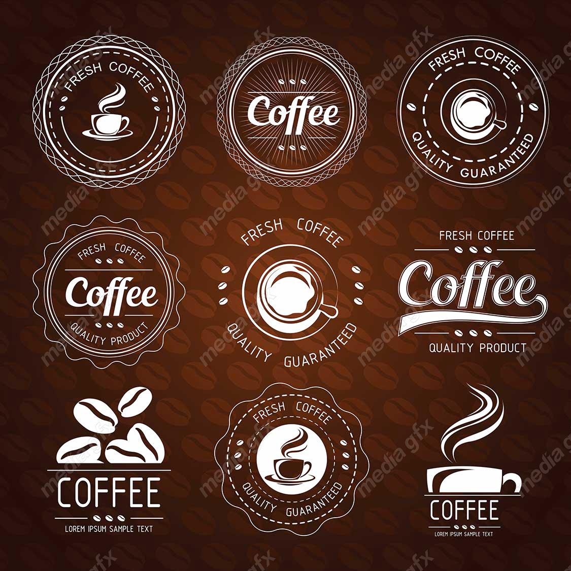وکتور طرح لوگو و لیبل فنجان قهوه و کافی شاپ MV005151