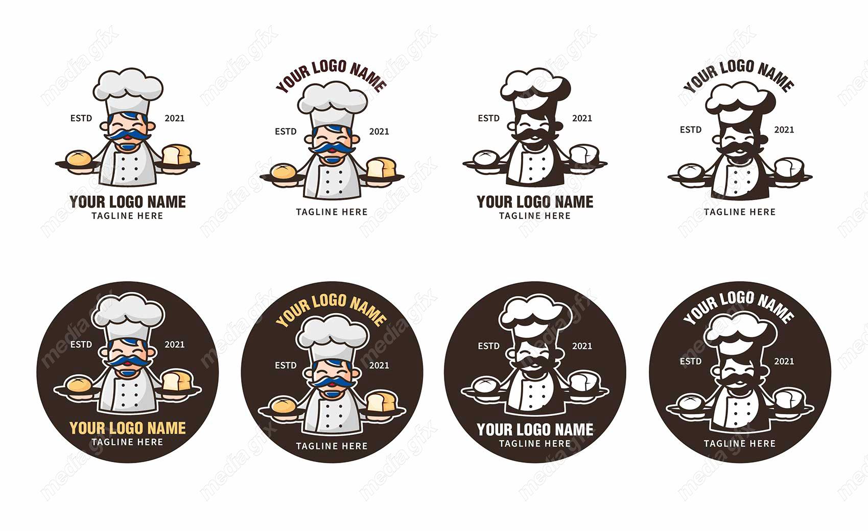 وکتور لوگوی کارتونی آشپزی غذا و شیرینی پزی سرآشپز  MV005427