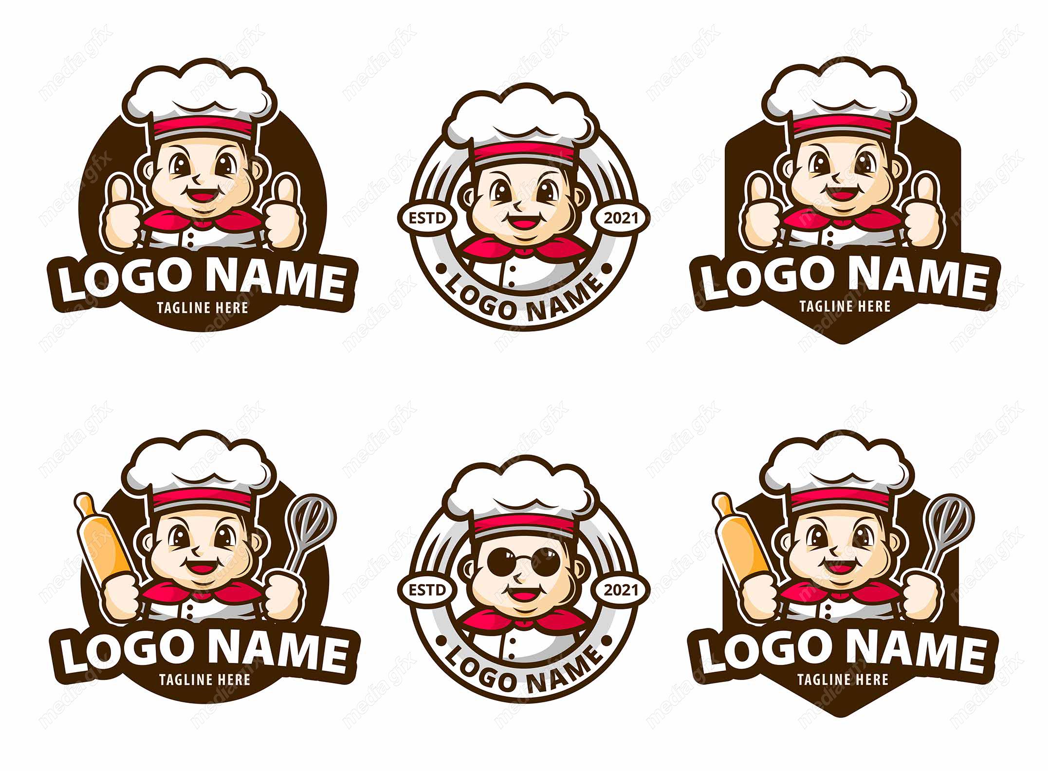 وکتور لوگوی کارتونی آشپزی غذا و شیرینی پزی سرآشپز  MV005431