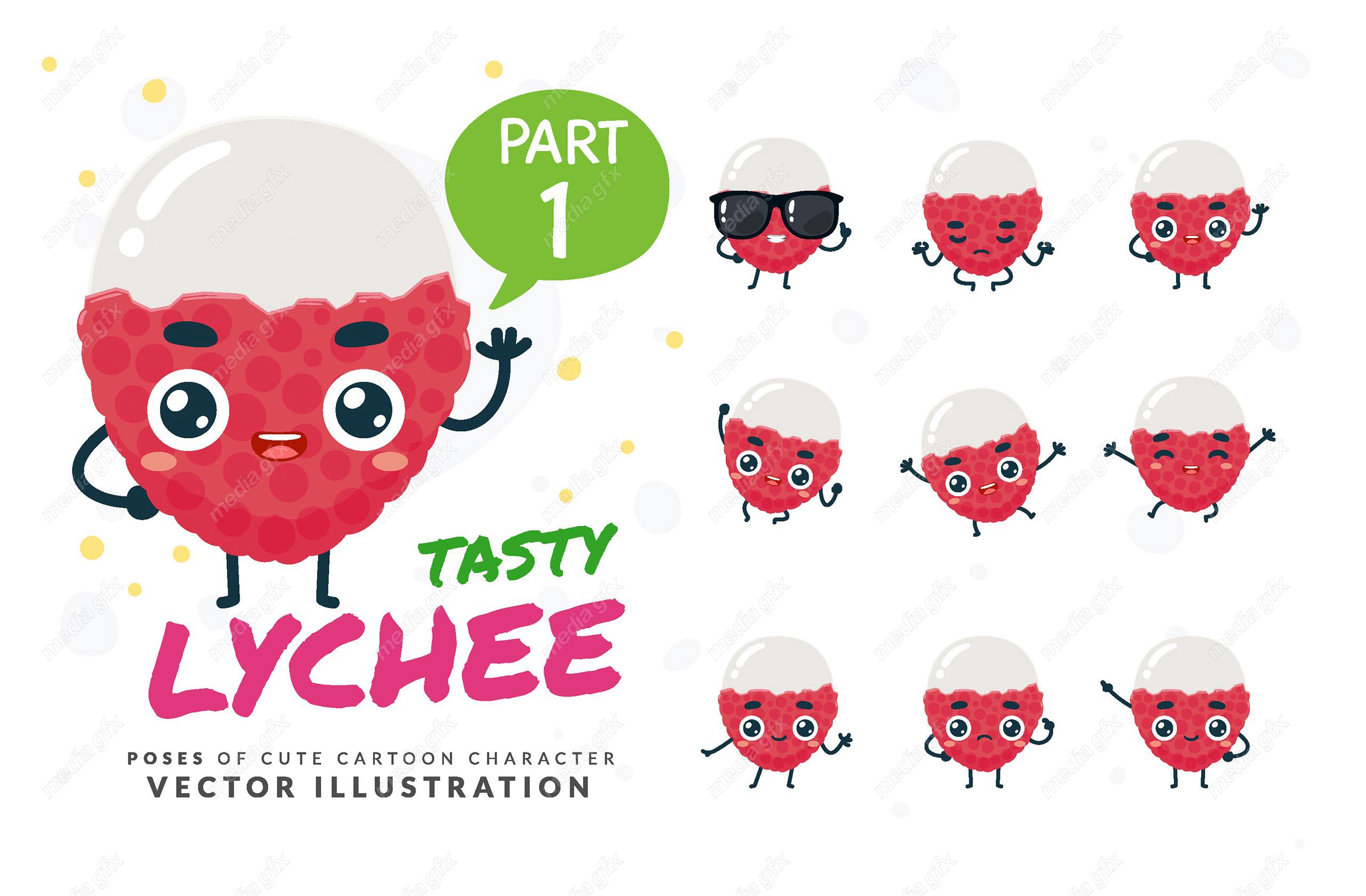 وکتور ست کاراکتر کاتونی لیچی یا سرخالو در حالات مختلف MV005439