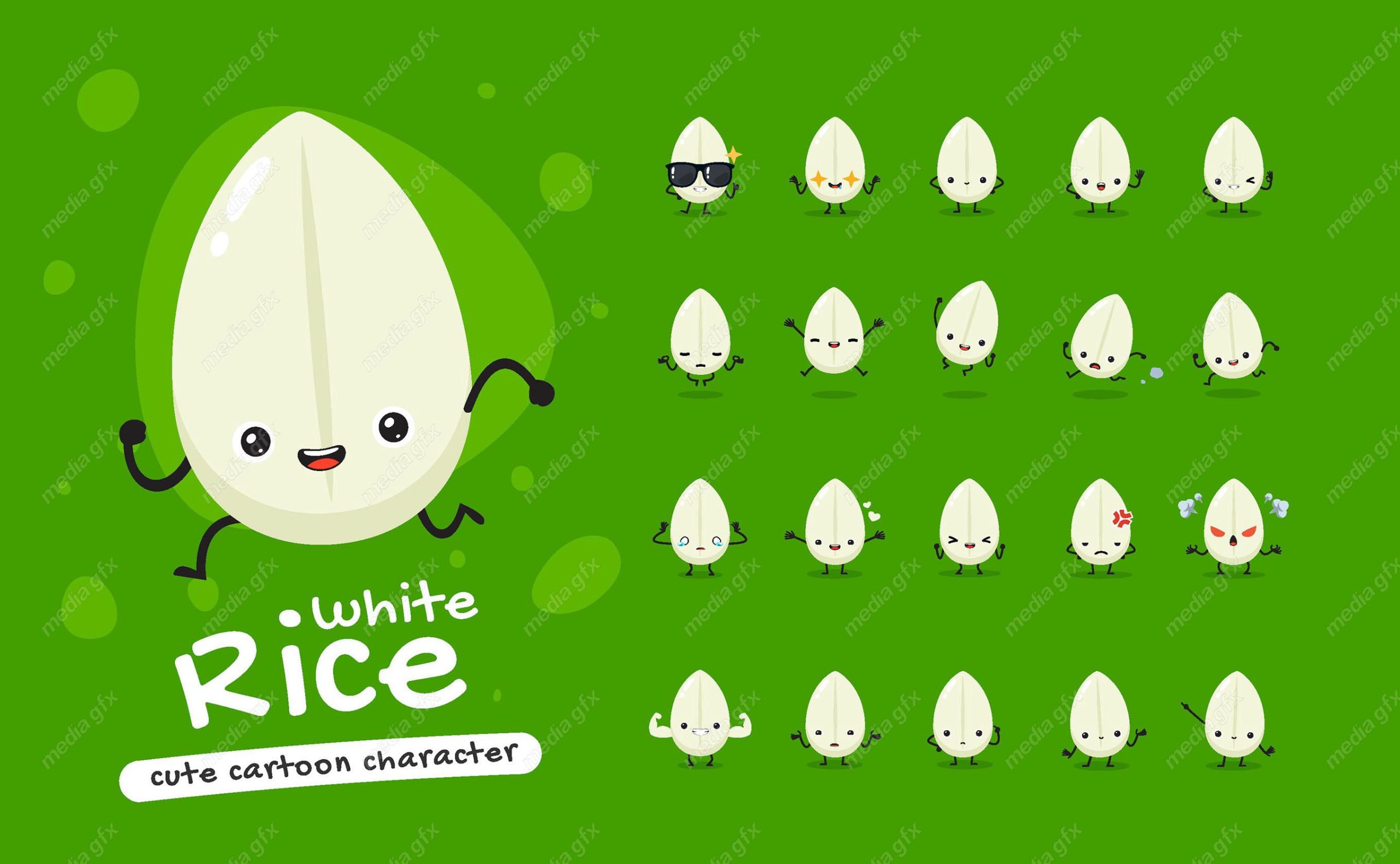 وکتور ست کارتونی دانه برنج در حالات مختلف MV005451