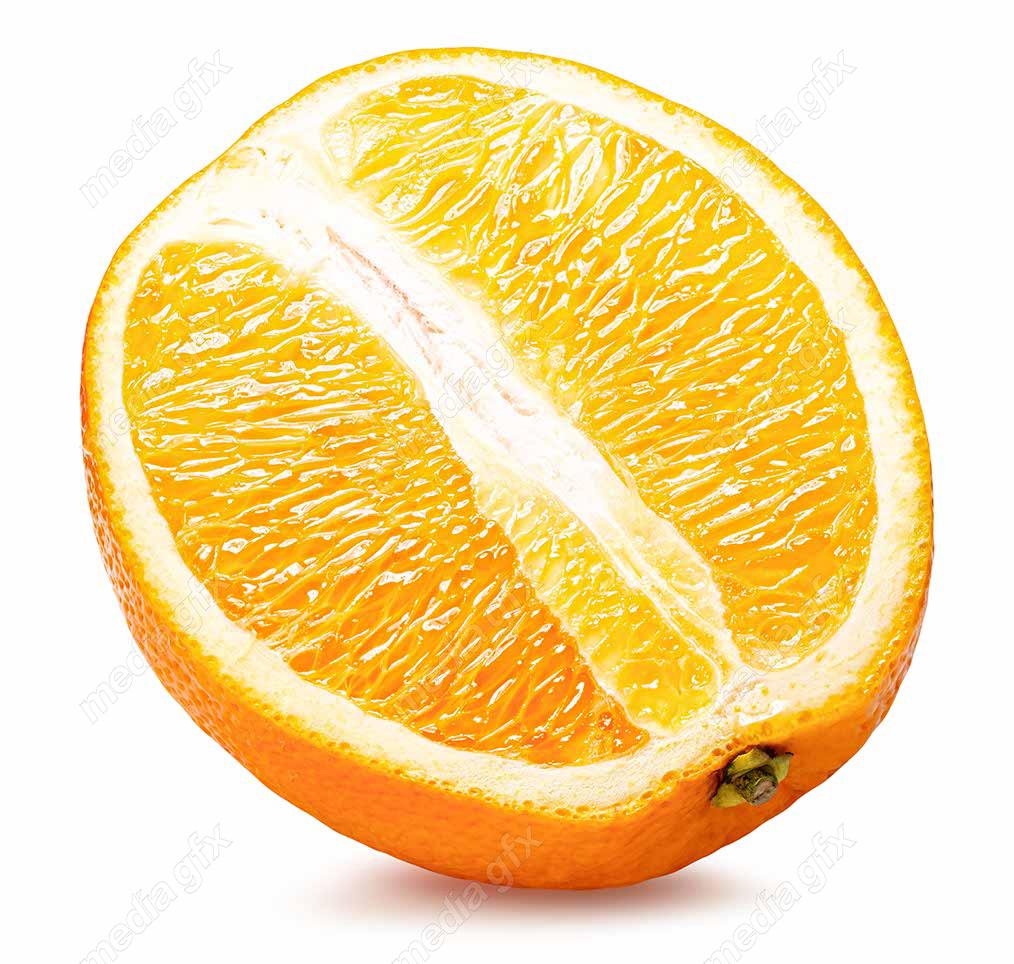 عکس با کیفیت پرتقال برش خورده پس زمینه سفید  MJ005569