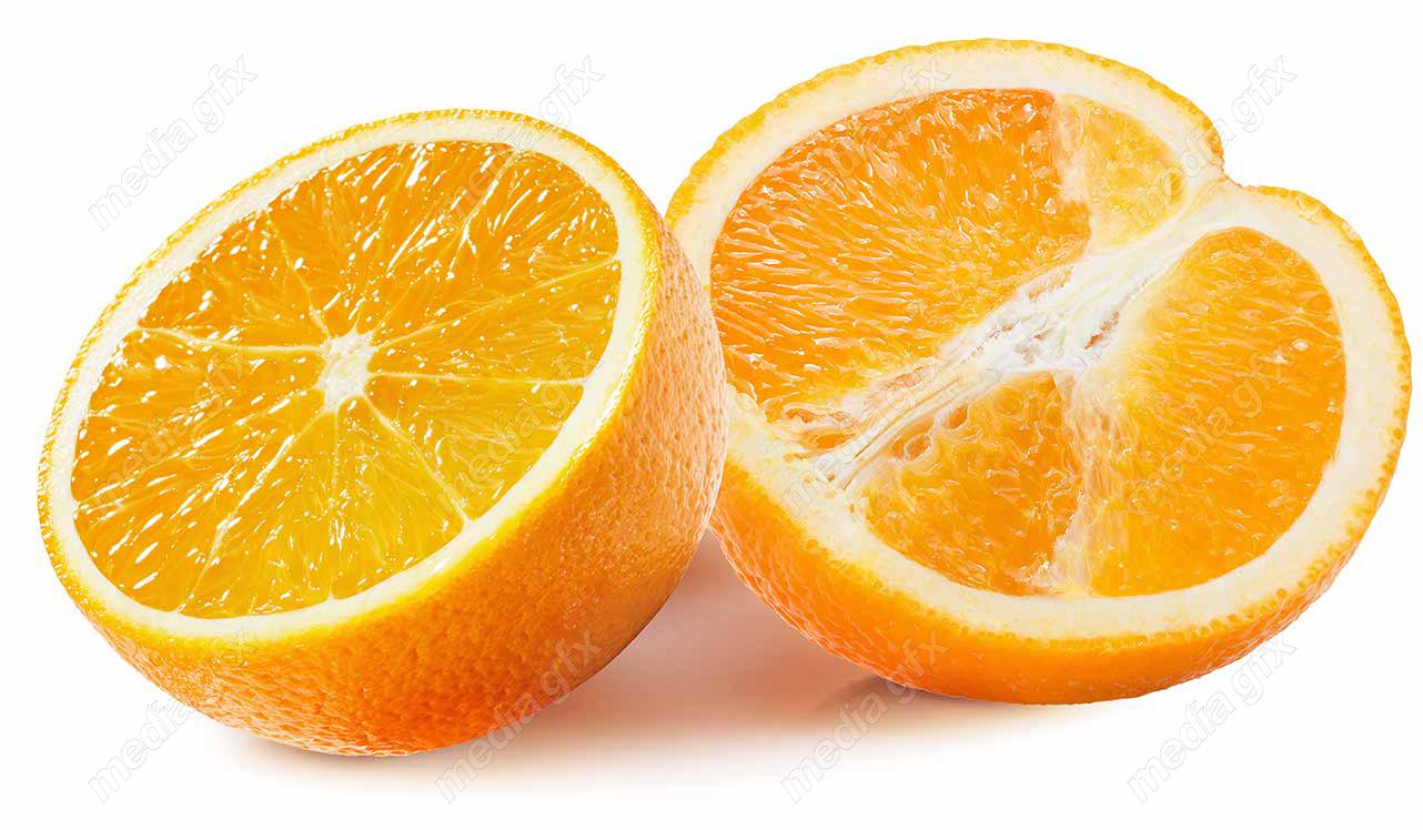 عکس با کیفیت پرتقال برش خورده پس زمینه سفید  MJ005570