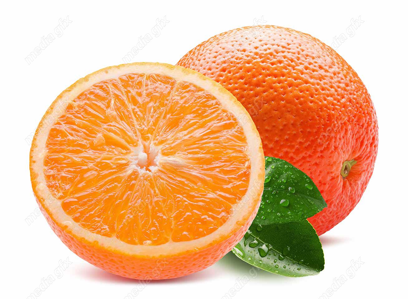 عکس با کیفیت پرتقال برش خورده پس زمینه سفید  MJ005575