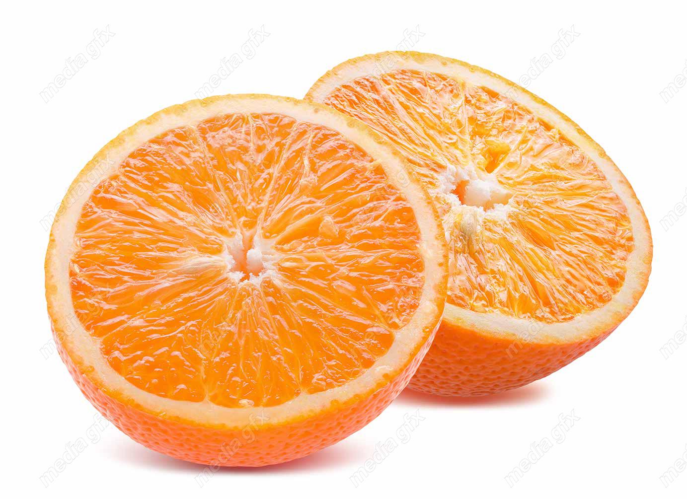 عکس با کیفیت پرتقال برش خورده پس زمینه سفید  MJ005576