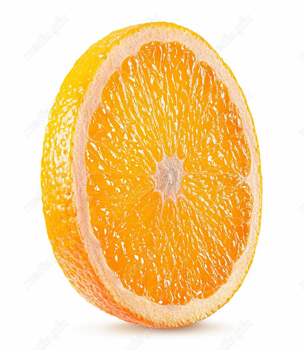 عکس با کیفیت پرتقال برش خورده پس زمینه سفید  MJ005585