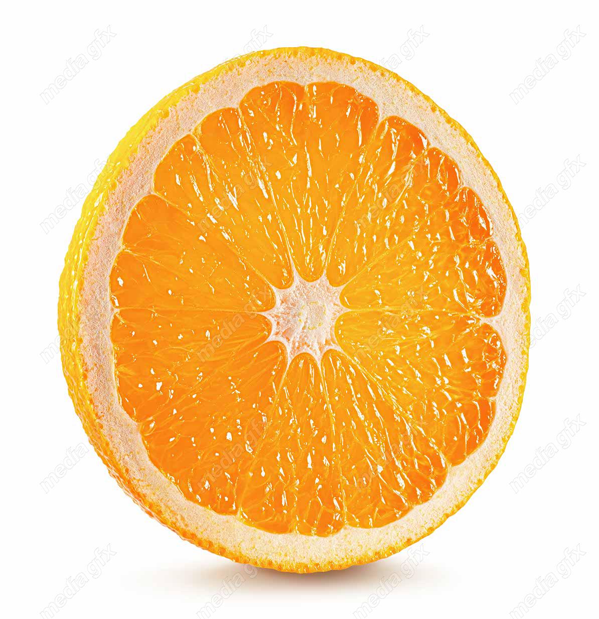 عکس با کیفیت پرتقال برش خورده پس زمینه سفید  MJ005586