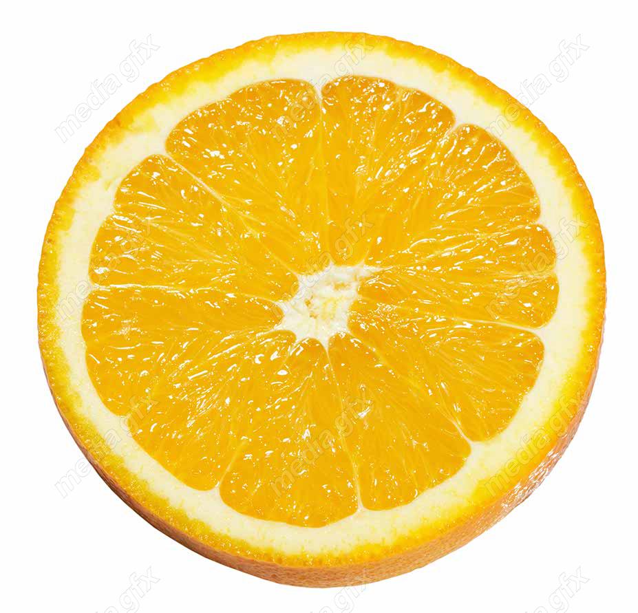 عکس با کیفیت پرتقال برش خورده پس زمینه سفید  MJ005588