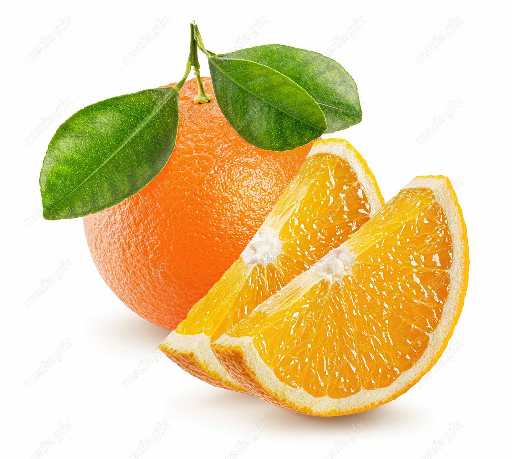 عکس با کیفیت پرتقال برش خورده پس زمینه سفید  MJ005597