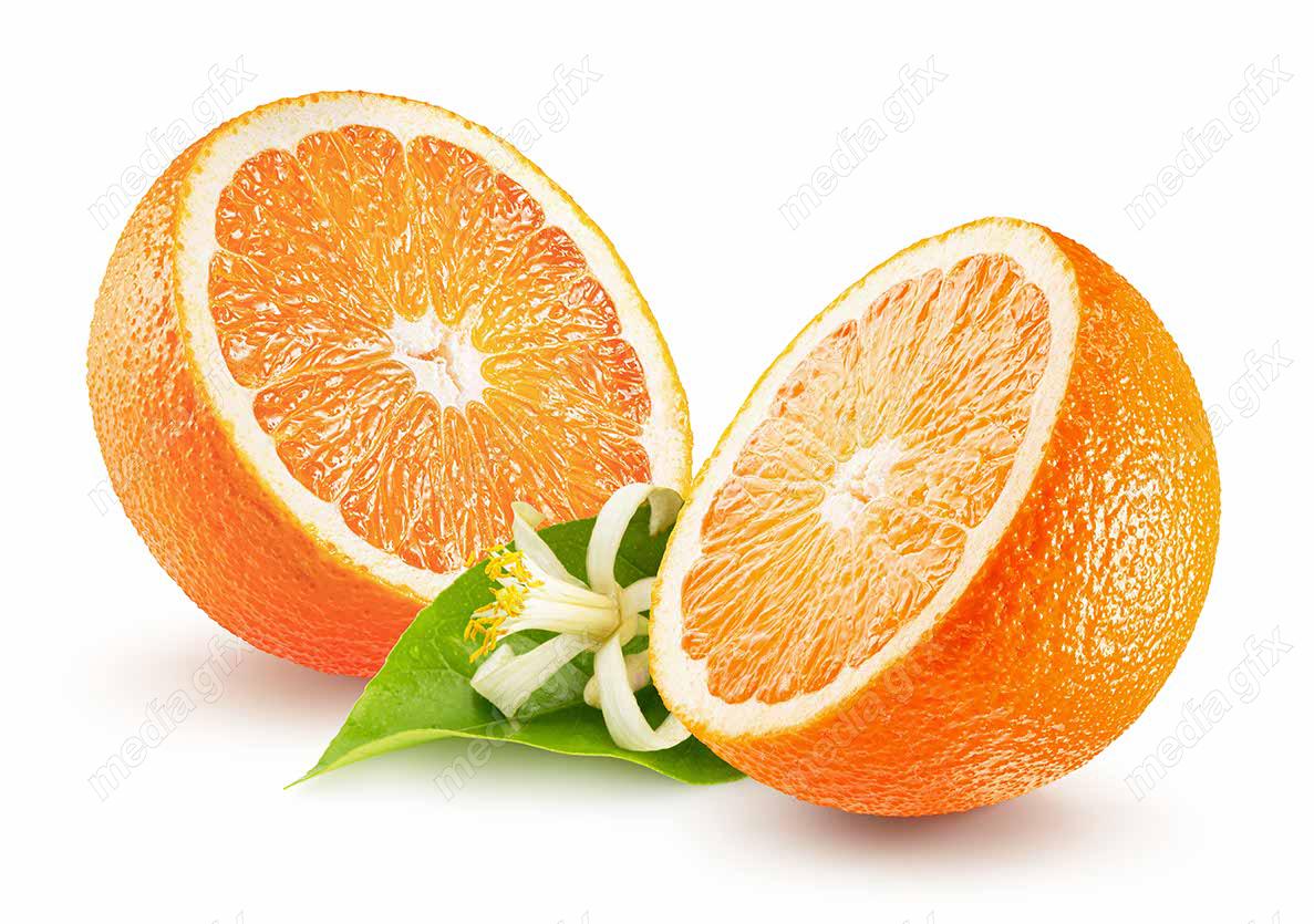 عکس با کیفیت پرتقال برش خورده پس زمینه سفید  MJ005603