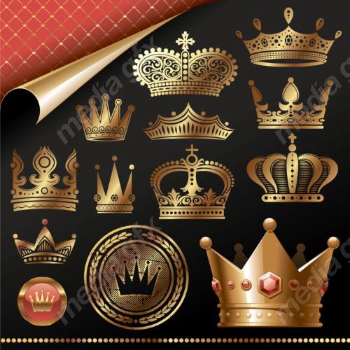 وکتور آیکن تاج های طلایی در پس زمینه مشکی MV006154