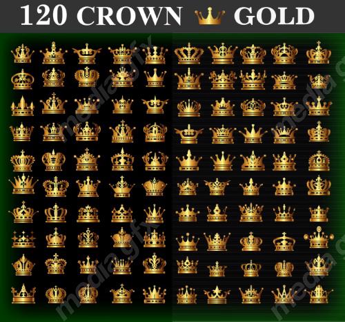 وکتور آیکن تاج های طلایی در پس زمینه مشکی MV006158