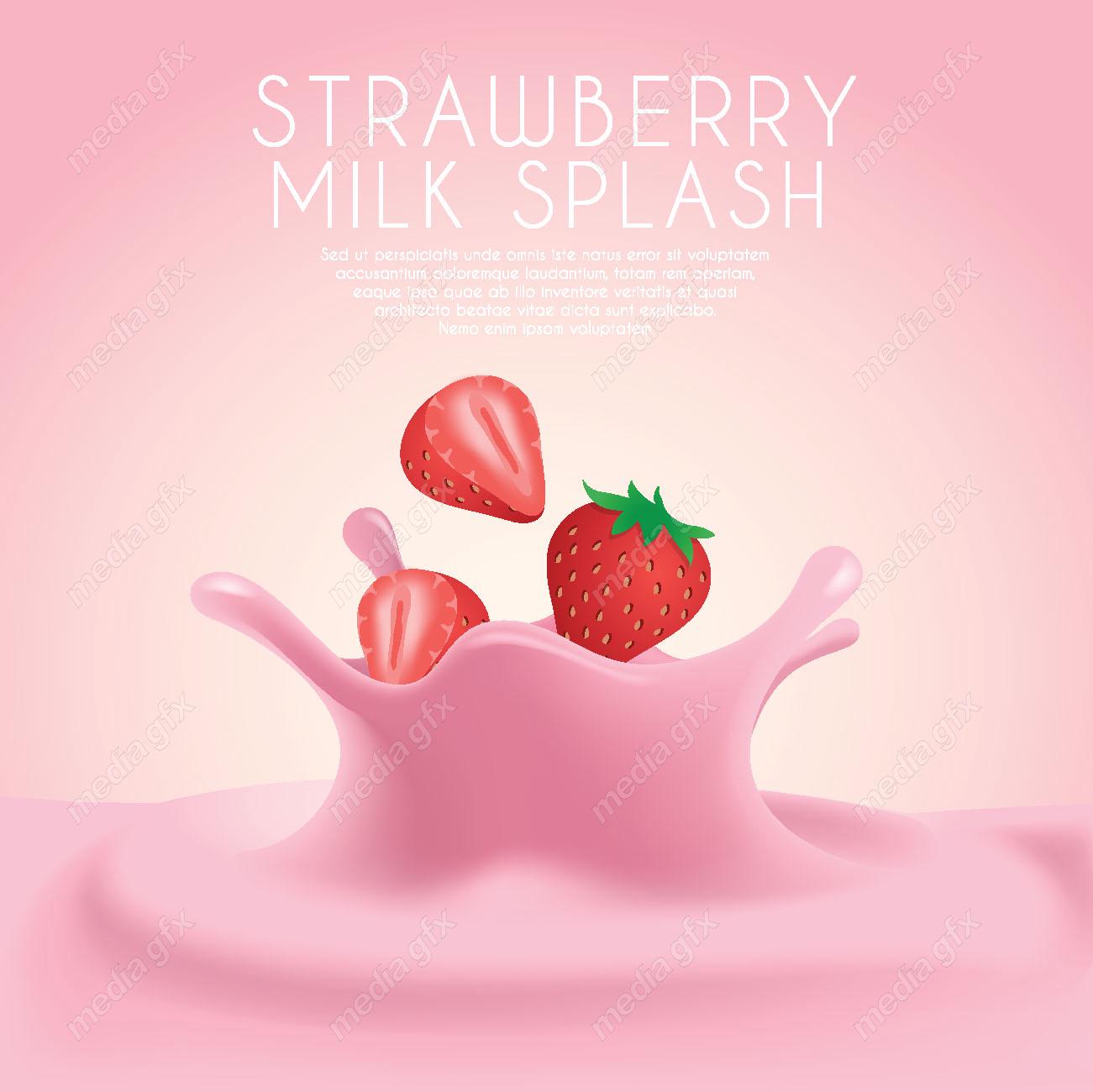 وکتور طرح پاشیدن شیر توت فرنگی MV006402