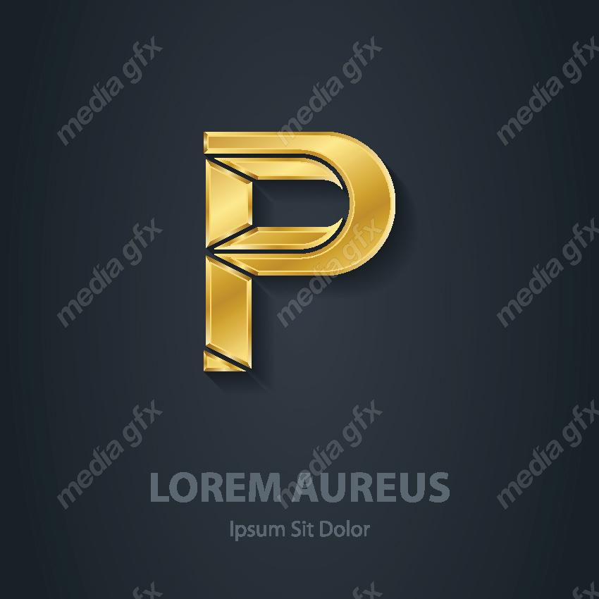 وکتور طرح لوگوی حرف P طلایی لاکچری MV006449
